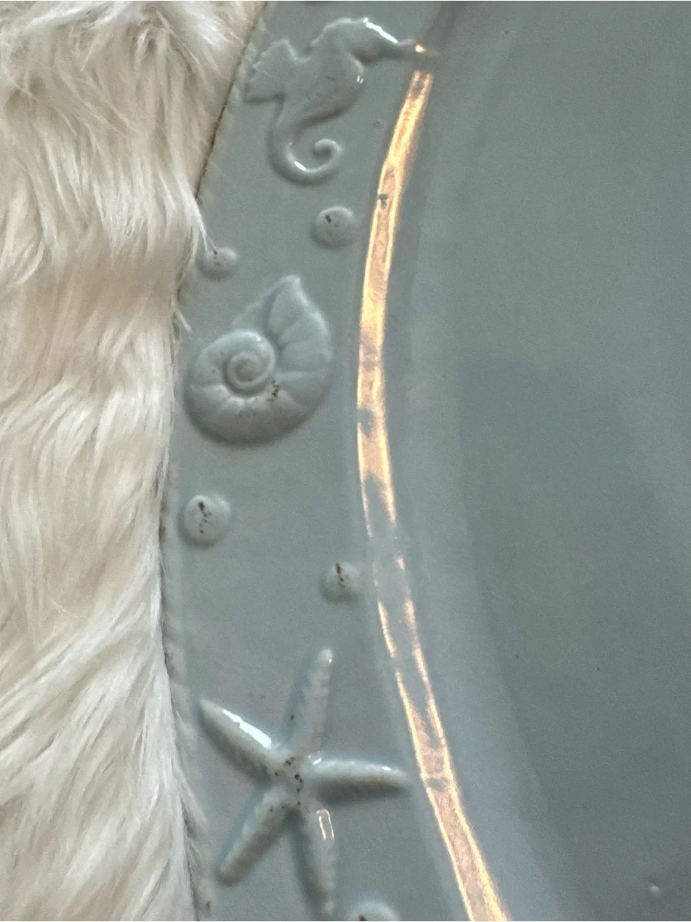 Vintage Nantucket Home Pale Blue Oval Sea Life Embossed Serving Platter